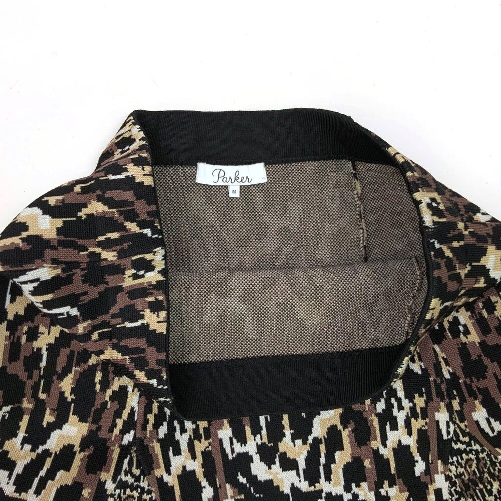 Parker Kenna Mini Skater Knit Mix Media Animal Print Skirt Sz M - Picture 13 of 16